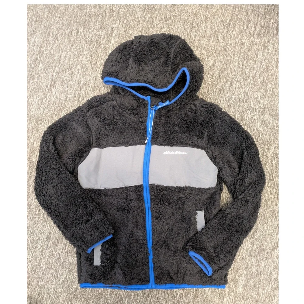 Eddie Bauer Kids XS (6/6X) Black Gray Fleece Hoodie Jacket Full Zip‎